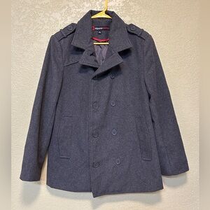 Men’s Alpine Swiss Gray Pea Coat Jacket Sz Small 30% Wool & 70% Polyester